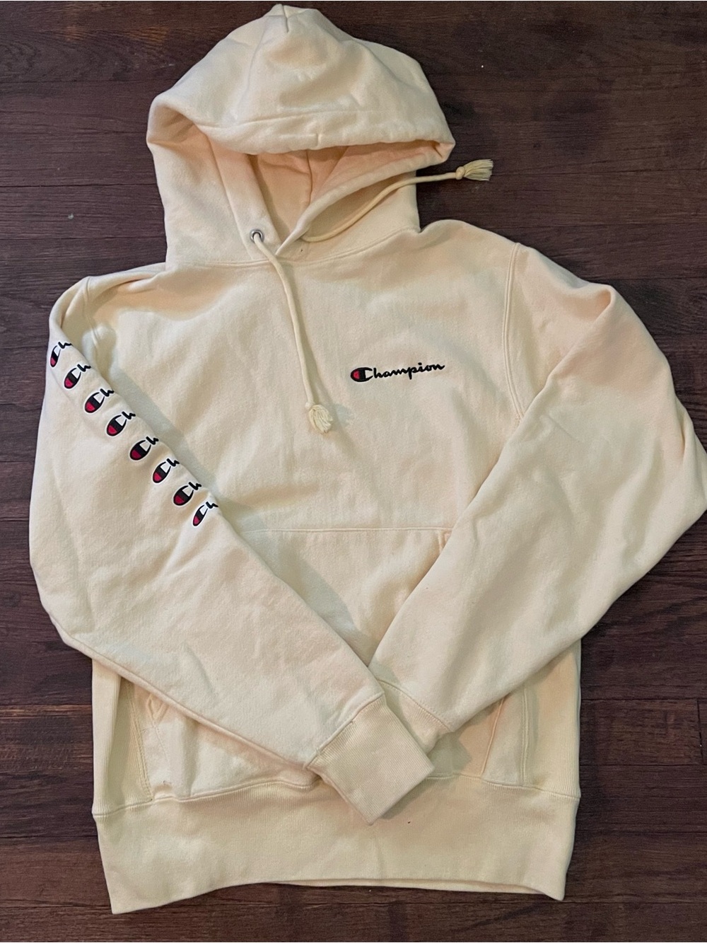 Yellow Champion Hoodie with Sleeve Logos